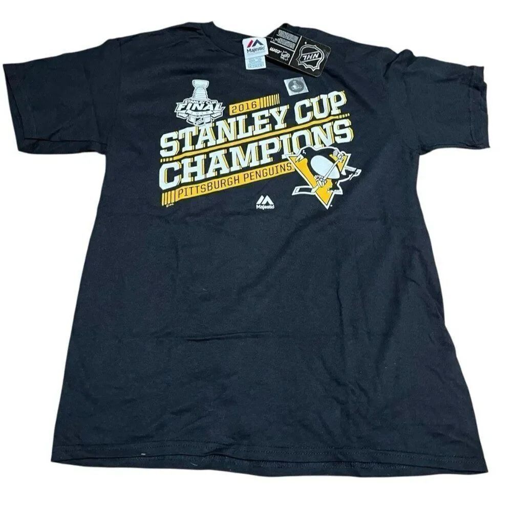 Majestic Youth XL Pittsburgh Penguins 2016 Stanley Cup Champions T Shirt NHL NWT